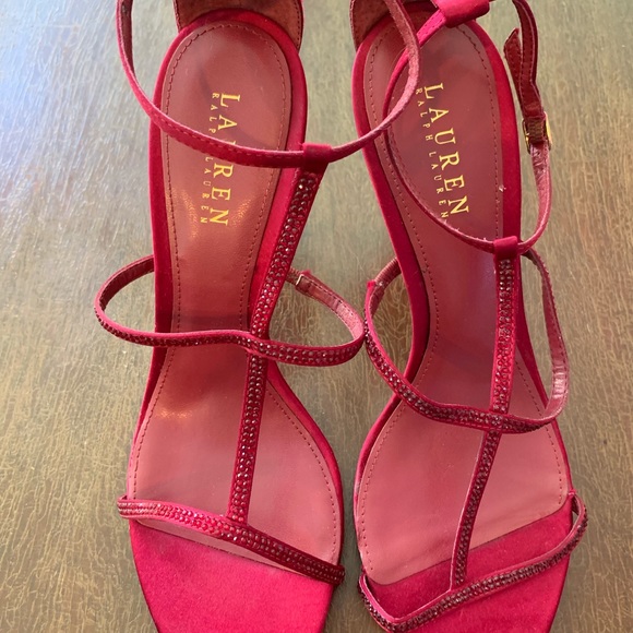 Ralph Lauren Shoes - Ralph Lauren red satin rhinestone heel sz 10